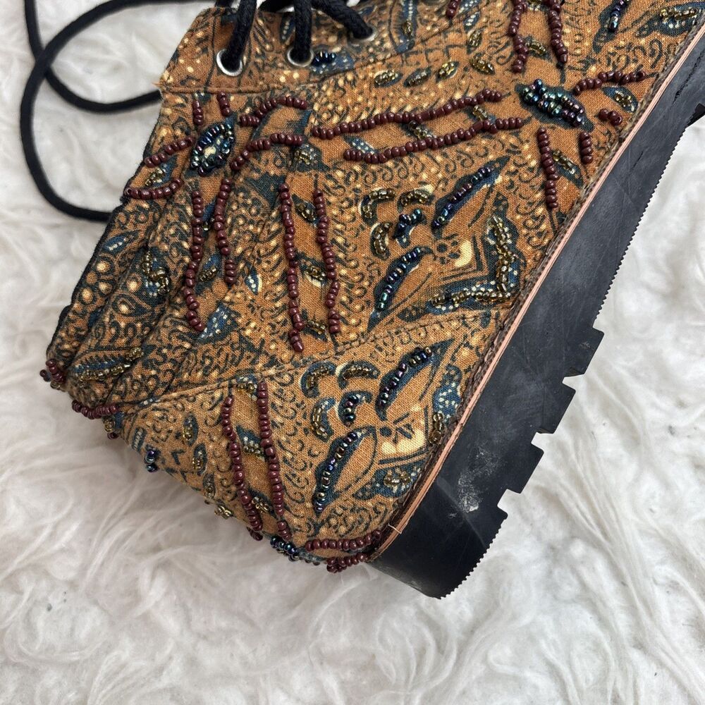 Women’s Beaded Paisley Textile Lace Up Shoes Boho Embroidered Indonesia Fits 8 - Picture 14 of 16